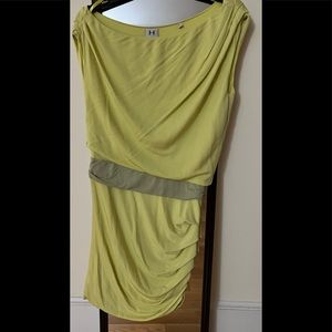 Halston Heritage off shoulder green color block dress